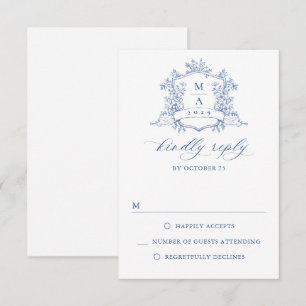 Cartons Réponse Elégant Vintage bleu Jardin Floral Mariage