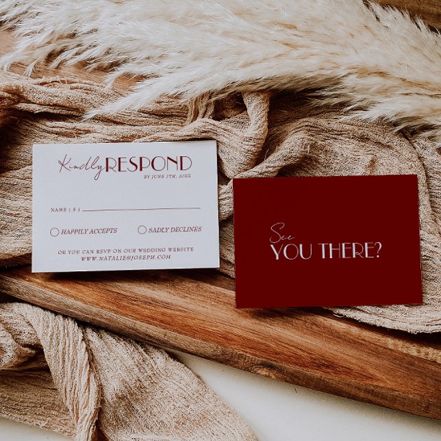 Cartons Réponse Elegant White Deep Red Burgundy Minimalist Wedding (Créateur téléchargé)