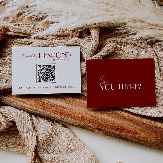 Cartons Réponse Elegant White Deep Red Burgundy QR Code Wedding (Créateur téléchargé)
