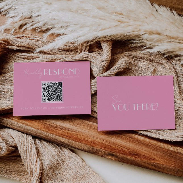 Cartons Réponse Elegant White Pink Minimalist QR Code Wedding (Créateur téléchargé)