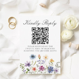 Cartons Réponse Elegant Wildflower Spring Wedding QR Code Scan