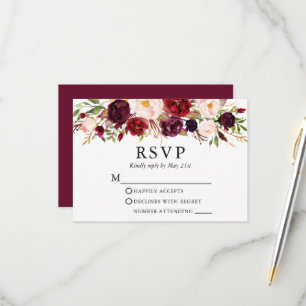 Cartons Réponse Elégante aquarelle Bourgogne Mariage floral