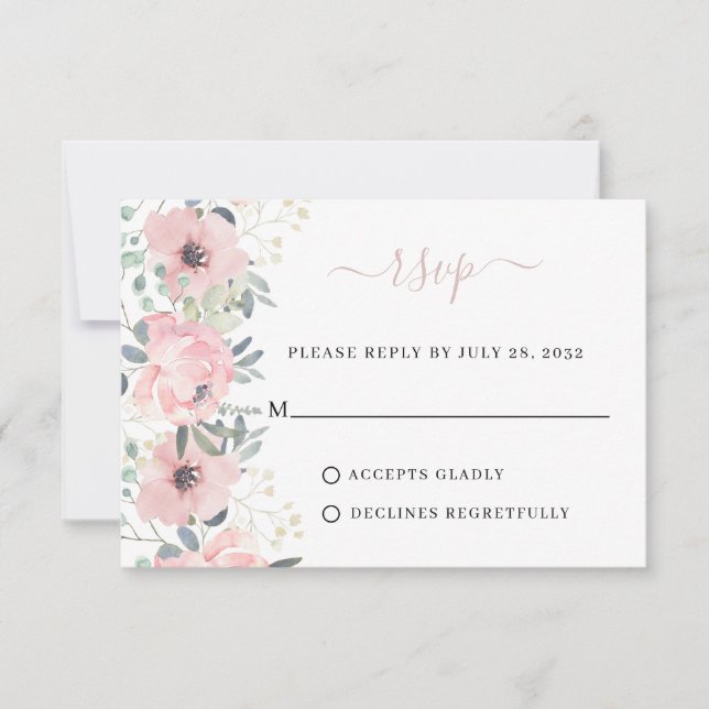 Cartons Réponse Elégante aquarelle florale Dusty Blush Mariage (Devant)