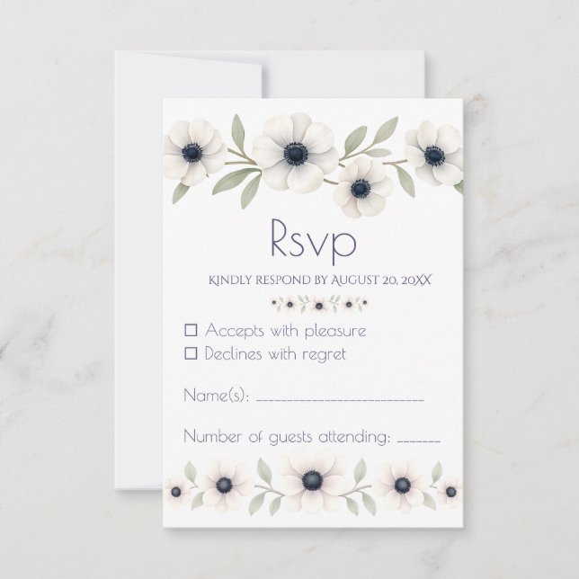 Cartons Réponse Elégante aquarelle ivoire marine bleu Mariage d'an (Devant)