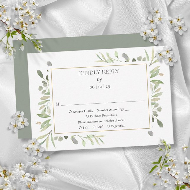 Cartons Réponse Elégante aquarelle Mariage (Elegant Watercolor Greenery Wedding RSVP Card)
