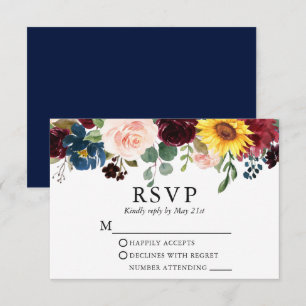 Cartons Réponse Elégante aquarelle Mixte Floral Mariage bleu