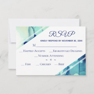 Cartons Réponse *~* Elégante aquarelle moderne Turquoise Mariage R