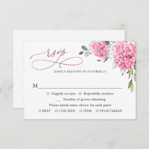 Cartons Réponse Elégante aquarelle rose Hydrangée Mariage floral