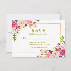 Cartons Réponse Elégante aquarelle rose Mariage