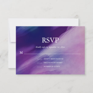 Cartons Réponse Elégante aquarelle violet Mariage bleu marine
