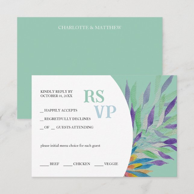 Cartons Réponse Elégante Belle Aquarelle Florale Violet (Devant / Derrière)