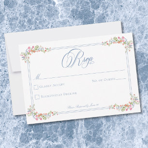 Cartons Réponse Élégante bordure de fleurs sauvages pastel bleu po