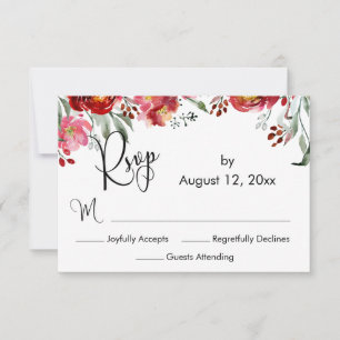 Cartons Réponse Élégante calligraphie Bourgogne Fleurs rouges auto