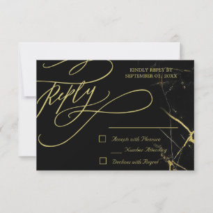 Cartons Réponse Élégante calligraphie Mariage en marbre doré