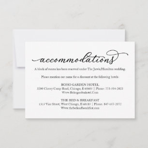 Cartons Réponse Élégante calligraphie Mariage Hôtel Hébergements