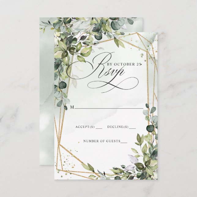 Cartons Réponse Élégante calligraphie Verdure Eucalyptus Mariage (Devant / Derrière)
