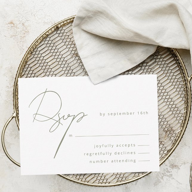 Cartons Réponse Élégante calligraphie vert sage mariage (Elegant Calligraphy Sage Green Wedding RSVP Card)