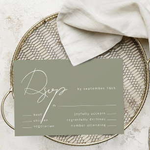 Cartons Réponse Élégante Calligraphie Vert Sauge Repas Mariage