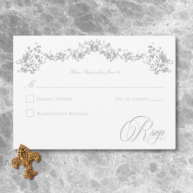 Cartons Réponse Élégante Chinoiserie gris clair Cherub Mariage (Elegant Light Gray Chinoiserie Cherub Wedding RSVP Card)