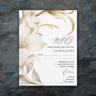 Cartons Réponse Elégante couleur beige et blanche Mariage floral