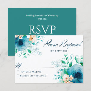 Cartons Réponse Elégante couleur bleue Aquarelle Fleur Mariage car