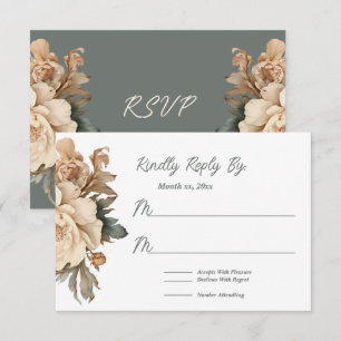 Cartons Réponse Elégante Crème et Taupe avec Mariage Floral Vert