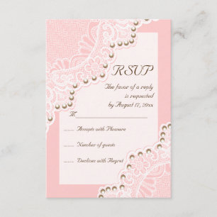 Cartons Réponse Elégante dentelle blanche avec perles mariage rose