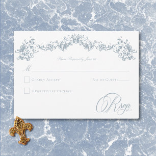 Cartons Réponse Elégante Dusty Blue Chinoiserie Cherub Mariage