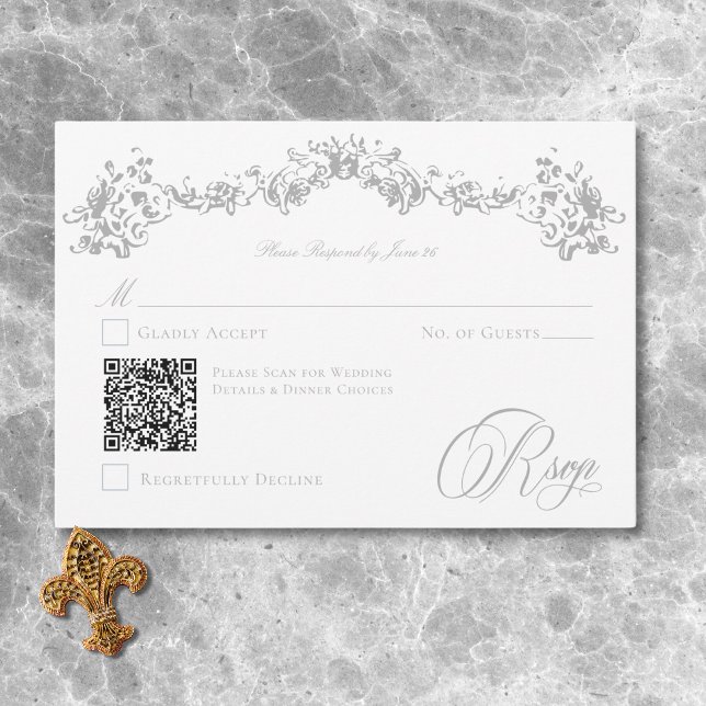 Cartons Réponse Elégante Dusty Blue Chinoiserie Cherub Mariage QR (Elegant Dusty Blue Chinoiserie Cherub Wedding QR RSVP Card)