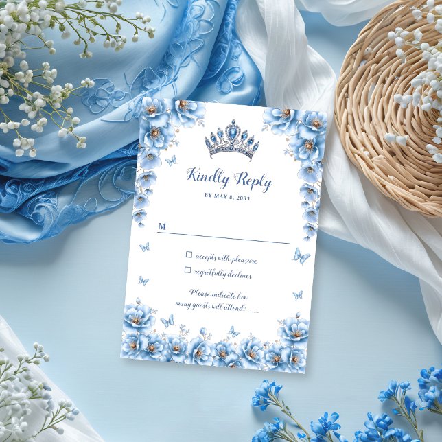 Cartons Réponse Elégante Floral Dusty Blue Princess Quinceañera (Créateur téléchargé)
