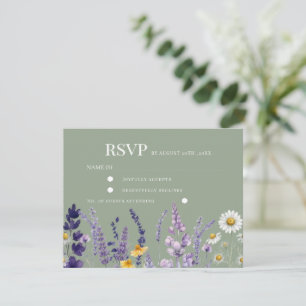 Cartons Réponse Élégante Mariage Champêtre de Fleurs Sauvages Vert