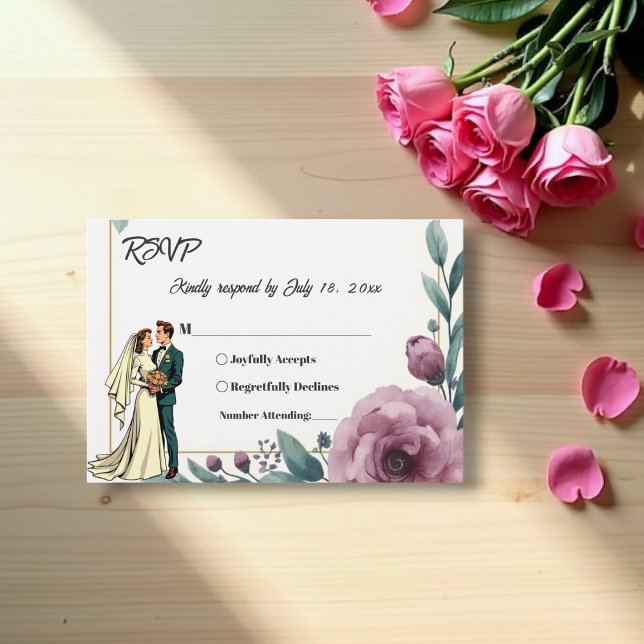 Cartons Réponse Élégante Mariée Florale Et Mariage De Boho Groom (Créateur téléchargé)