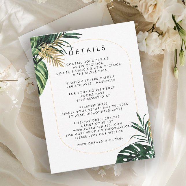 Cartons Réponse Elégante, Palme Verte, Bordure Or (Imitation) (Créateur téléchargé)