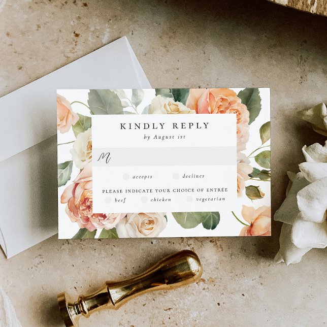 Cartons Réponse Elégante Pêche et Rose ivoire choix de repas Maria (Créateur téléchargé)