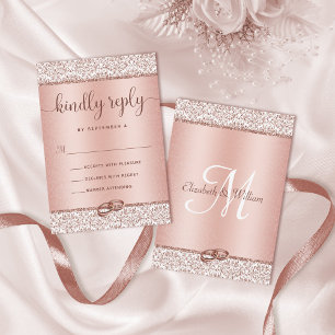 Cartons Réponse Elégante Rose Parties scintillant or Mariage damas