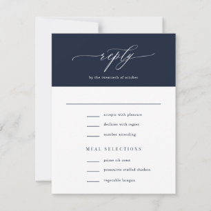 Cartons Réponse Élégante simple calligraphie Mariage bleu marine