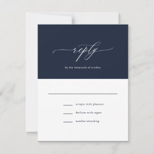 Cartons Réponse Élégante simple calligraphie Mariage bleu marine