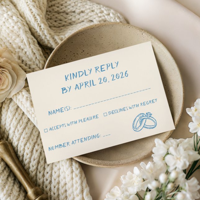 Cartons Réponse Élégante Typographie de Script Bleu Mariage Minima (Créateur téléchargé)