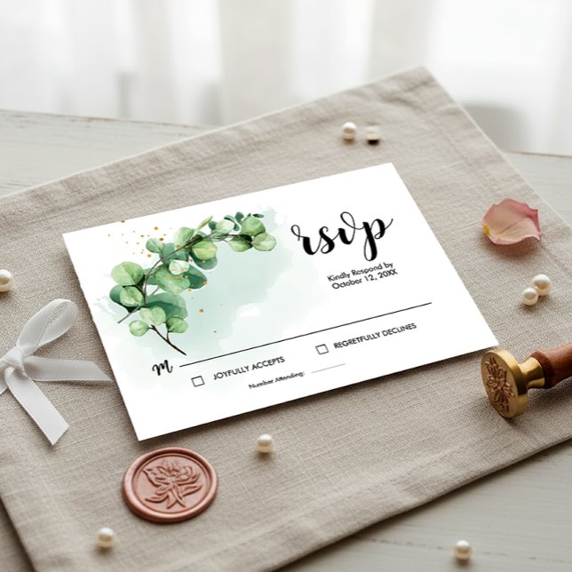 Cartons Réponse Élégantes feuilles d'eucalyptus de verdure Mariage (RSVP Card Wedding Eucalyptus Watercolor Elegant, Eucalyptus Invitation)
