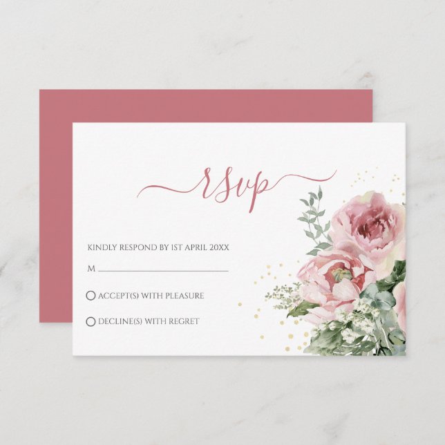 Cartons Réponse Élégantes feuilles d'eucalyptus verdure or mariage (Devant / Derrière)