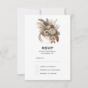 Cartons Réponse Élégantes fleurs de mariage avec feuillage et plum