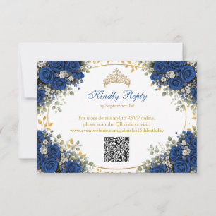 Cartons Réponse Élégantes Roses Bleu Royal Quinceañera Dorées