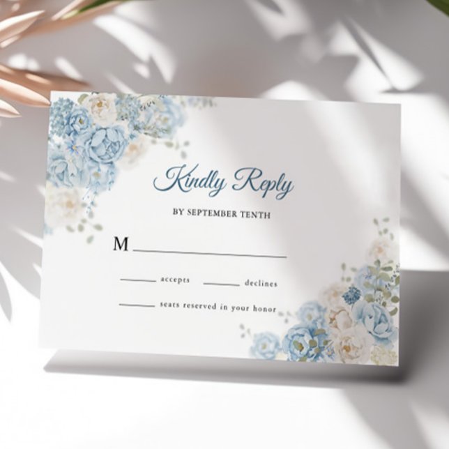 Cartons Réponse Élégantes Roses Florales Bleues de Mariage à l'Aqu (Créateur téléchargé)