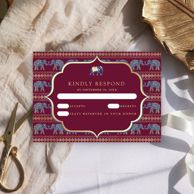 Cartons Réponse Élément indien de mariage à l'éléphant de Bourgogn (Créateur téléchargé)