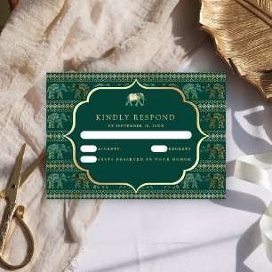 Cartons Réponse Emerald Green et Gold Elephant Mariage indien