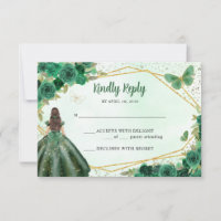 Emerald Green Floral Princess Quinceañera