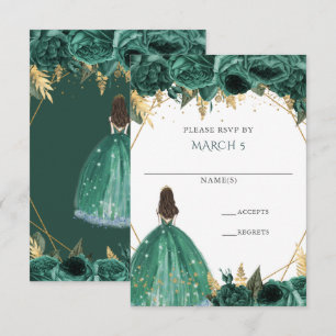 Cartons Réponse Emerald Green Floral Princess Quinceanera