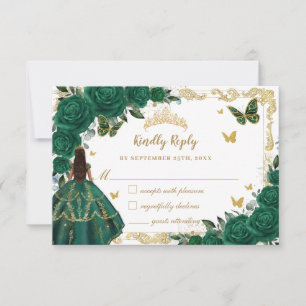 Cartons Réponse Emerald Green Floral Quinceañera Brown Princesse
