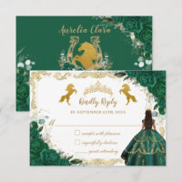Emerald Green Floral Quinceañera Charro Gold Horse