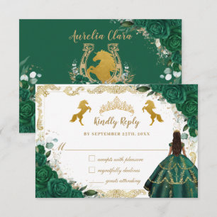 Cartons Réponse Emerald Green Floral Quinceañera Charro Gold Horse